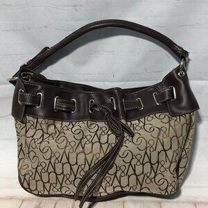 New York & Company Purse Handbag Shoulder Bag Brown Beige Canvas Y2K